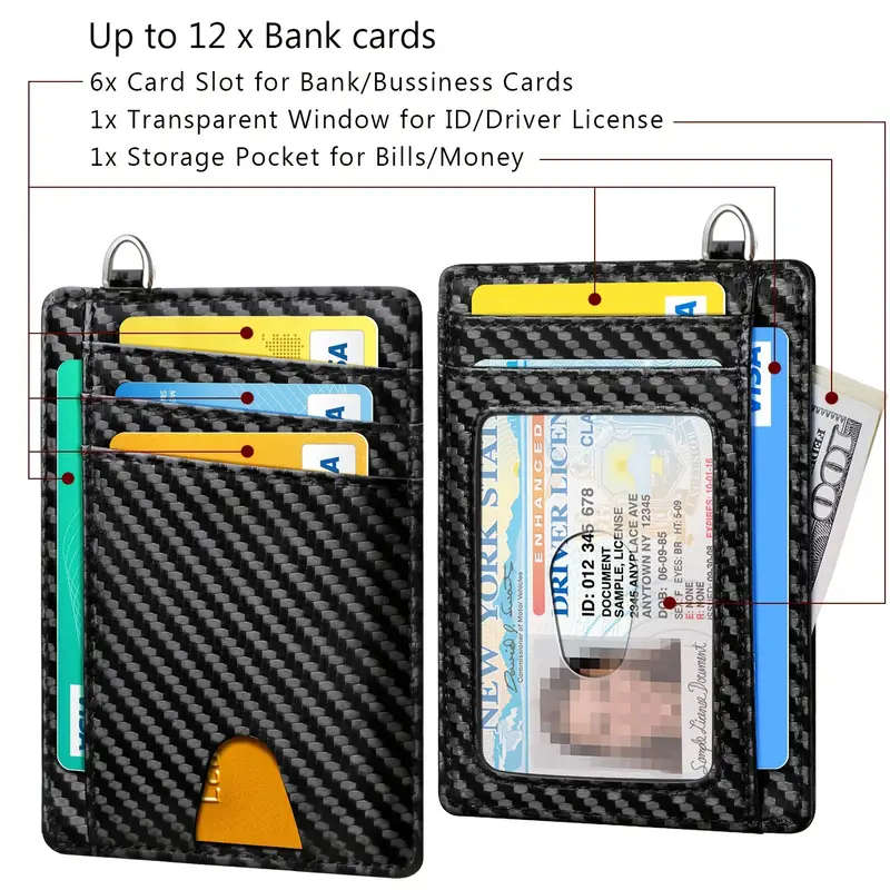 Carbon Fibre Black Slim Minimalist Wallet RFID Blocking Credit Card Holder