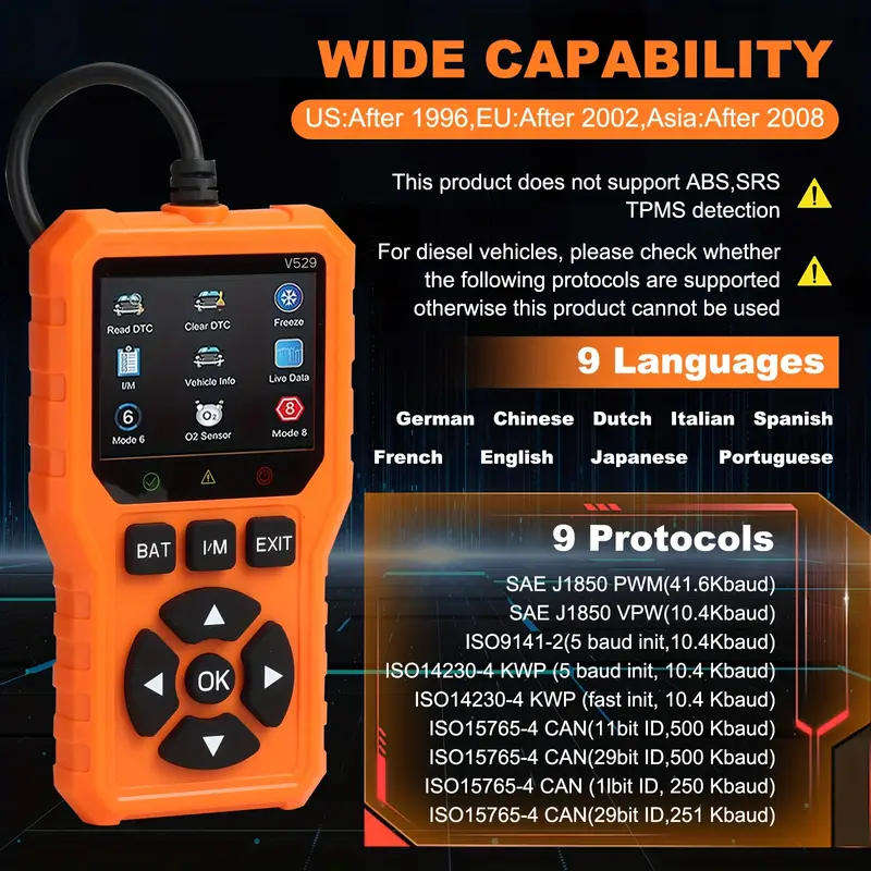 2025 Orange V527 Advanced OBD2 Scanner Diagnostic Tool
