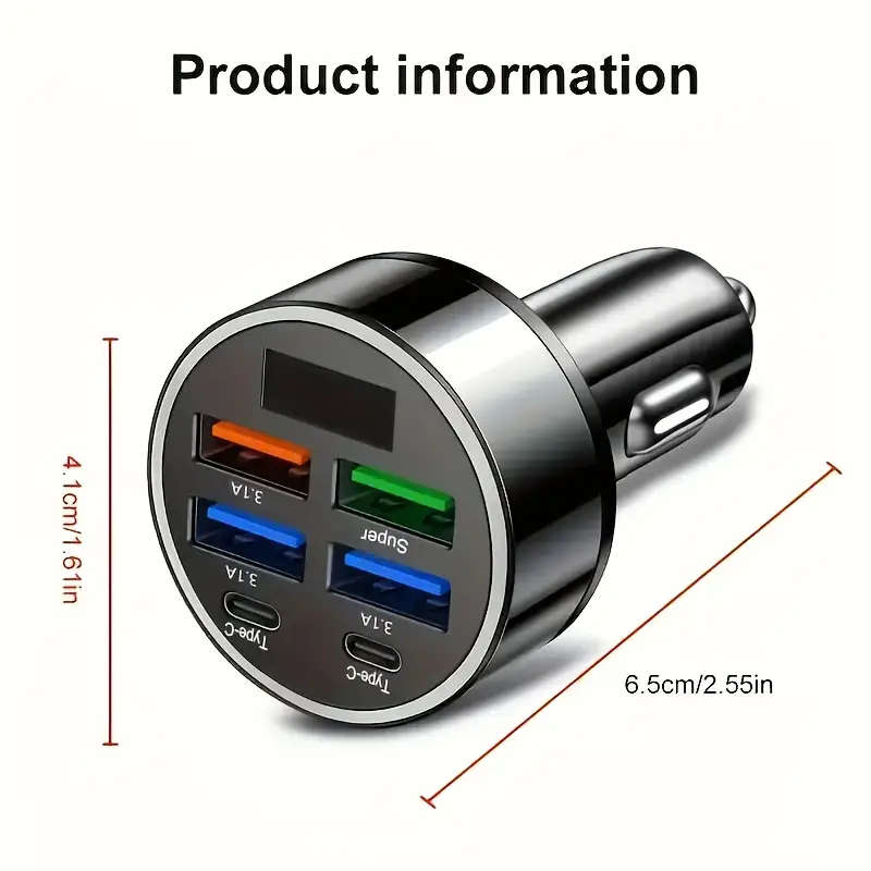 6-in-1 Fast Charging Car Charger with LED Display