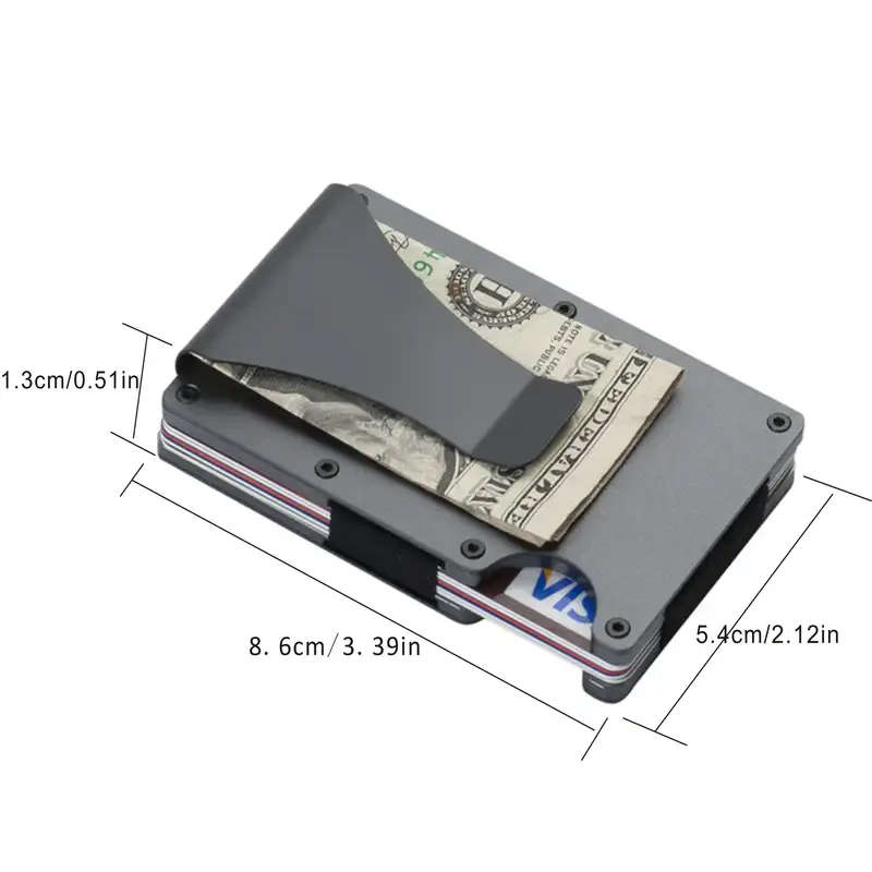 RFID Blocking Slim Aluminum Wallet Credit Card Holder Anti-Theft Metal Money Clip Grey