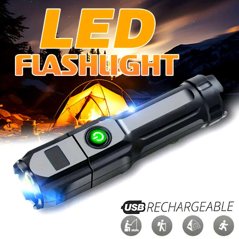 Ultra-Bright LED Flashlight Torch Rechargeable Zoomable with 3 Modes