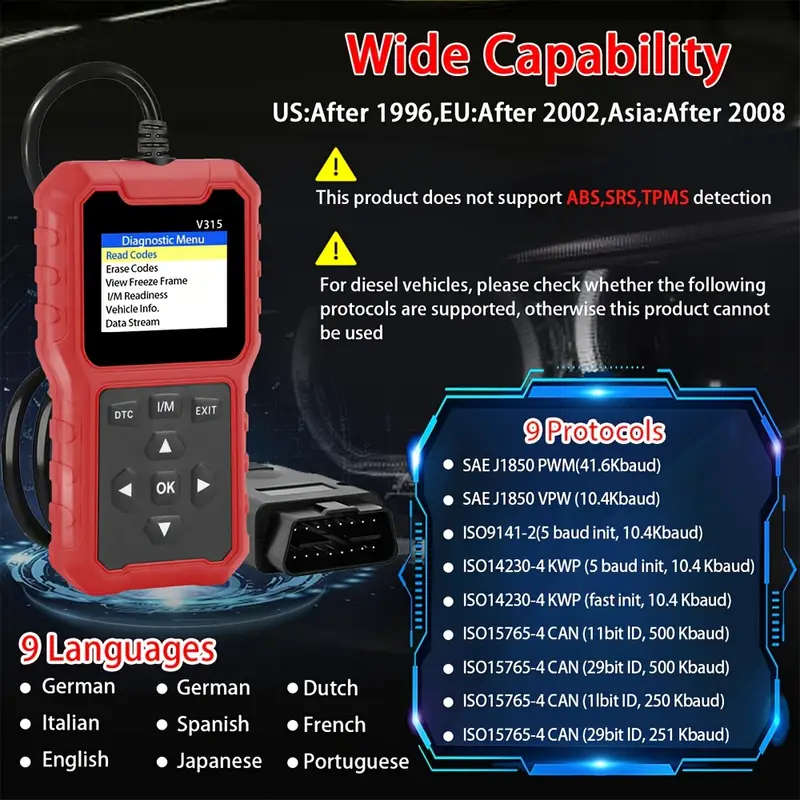 V315 Advanced OBD2 Scanner Diagnostic Tool