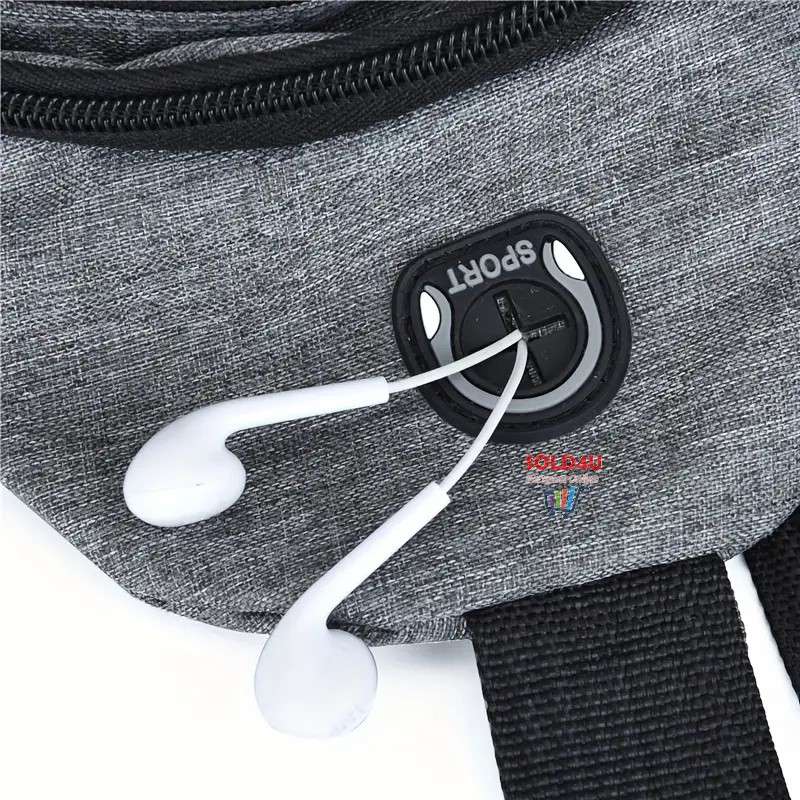 New Chest Bag Single Shoulder Crossbody Bag With Earphone Hole (Grey) Nylon Lightweight Sling Bag