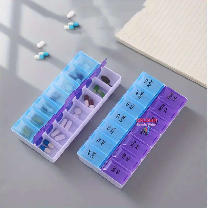 14 Compartment Pill Storage Box 7 Days AM/PM Pill Organizer - Pill Capsule Box