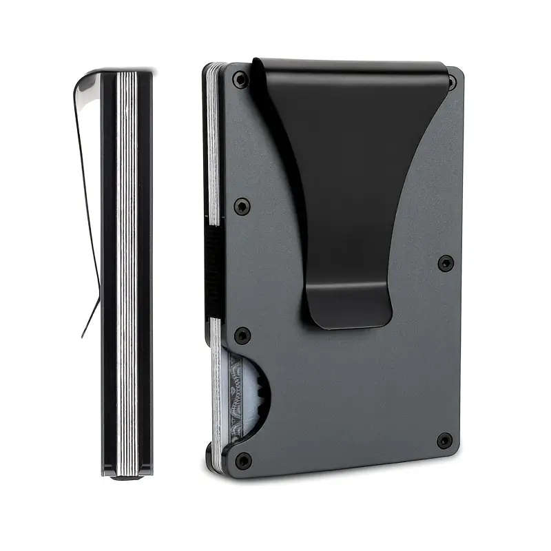 RFID Blocking Slim Aluminum Wallet Credit Card Holder Anti-Theft Metal Money Clip Grey