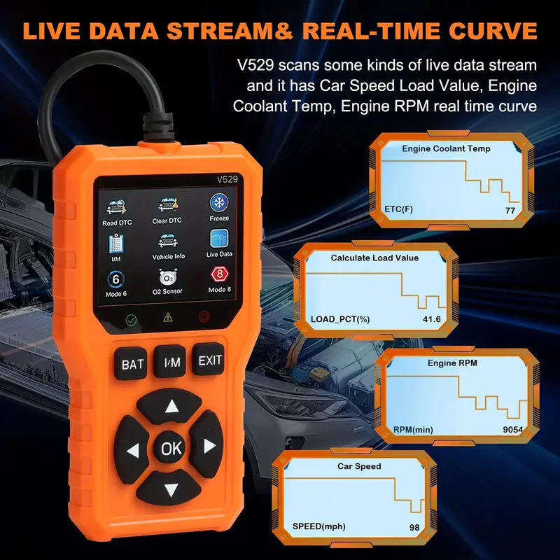 2025 Orange V527 Advanced OBD2 Scanner Diagnostic Tool