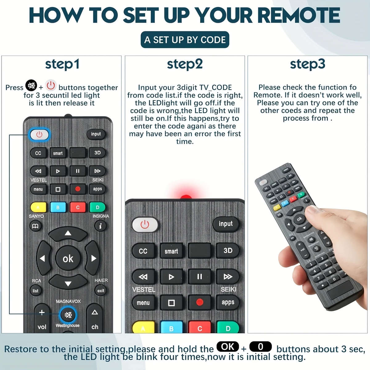 Universal TV Remote Control for SamSung, LG, Sony, Sharp, Philips, Toshiba, Hitachi, Sanyo, JVC etc