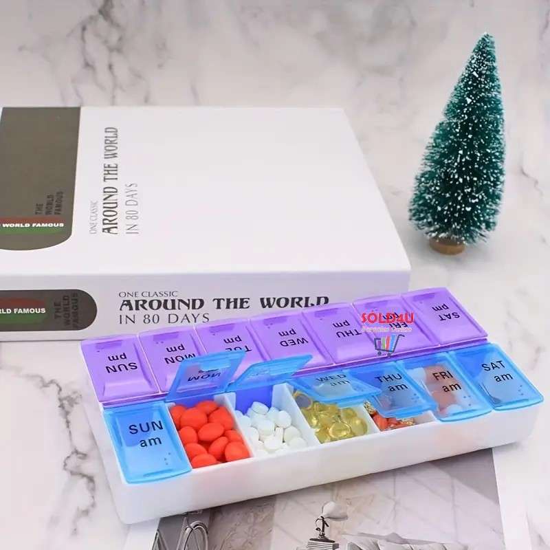 14 Compartment Pill Storage Box 7 Days AM/PM Pill Organizer - Pill Capsule Box