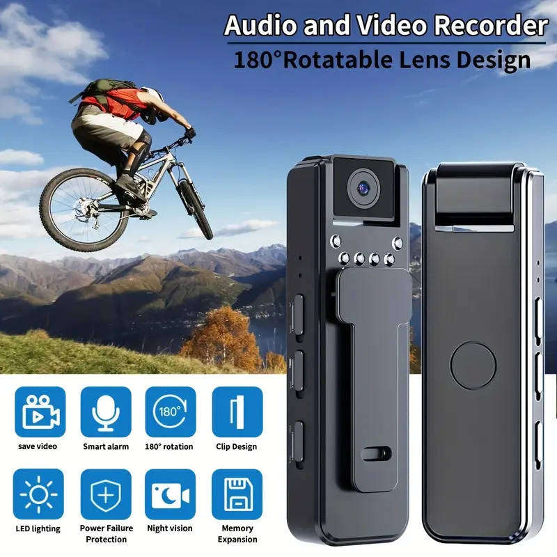Body Camera with 1080P HD Recording Night Vision Function, Wearable Camera,  180° Rotatable Lens