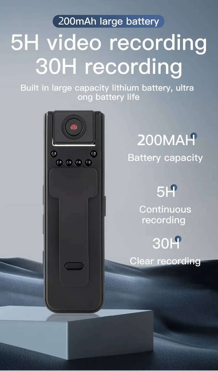 Body Camera with 1080P HD Recording Night Vision Function, Wearable Camera,  180° Rotatable Lens