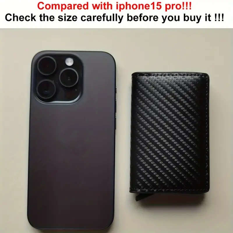 RFID Blocking Metal Case Card Holder Carbon Fibre Pattern Faux Leather Wallet