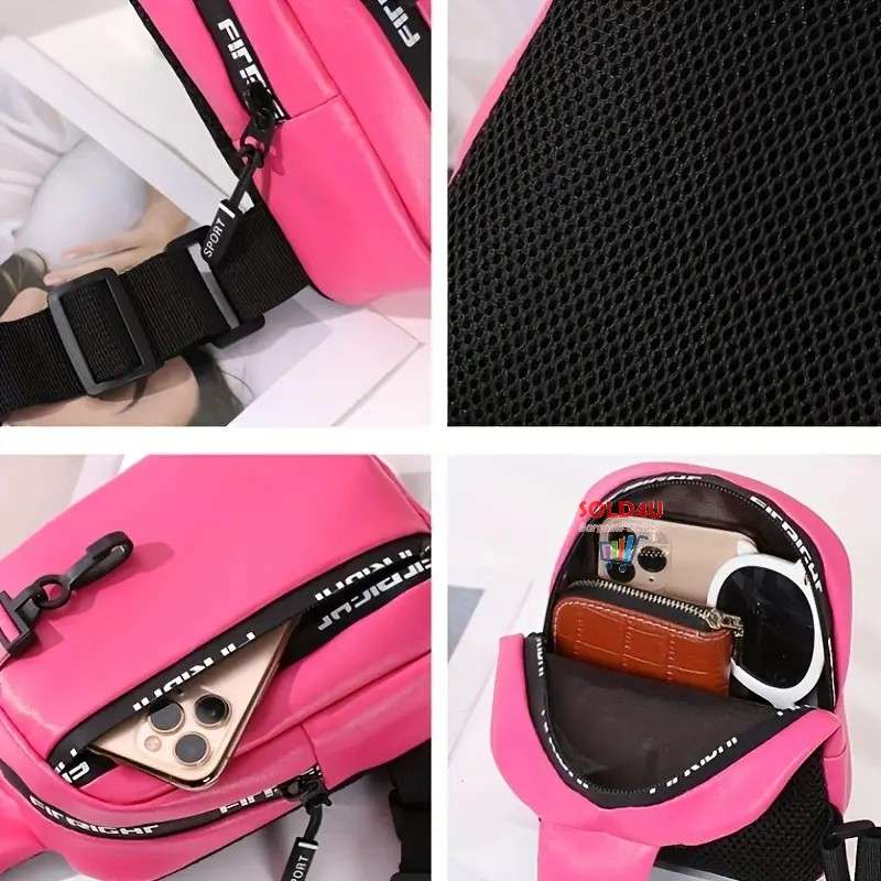 Women's Chest Bag Pink Color Shoulder Bag With Adjustable Shoulder Strap