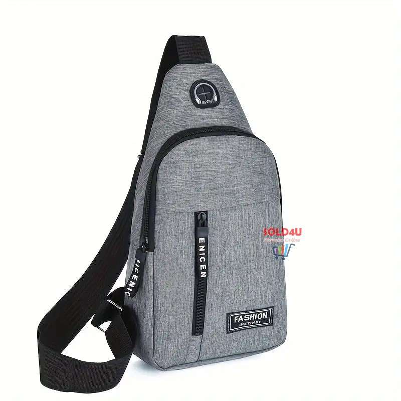 New Chest Bag Single Shoulder Crossbody Bag With Earphone Hole (Grey) Nylon Lightweight Sling Bag