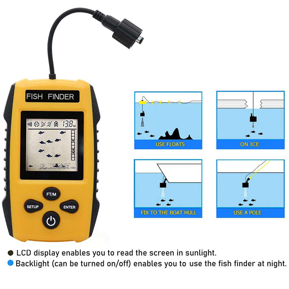 Portable Wired Fish Finder with LCD Display and Sonar Sensor Transducer