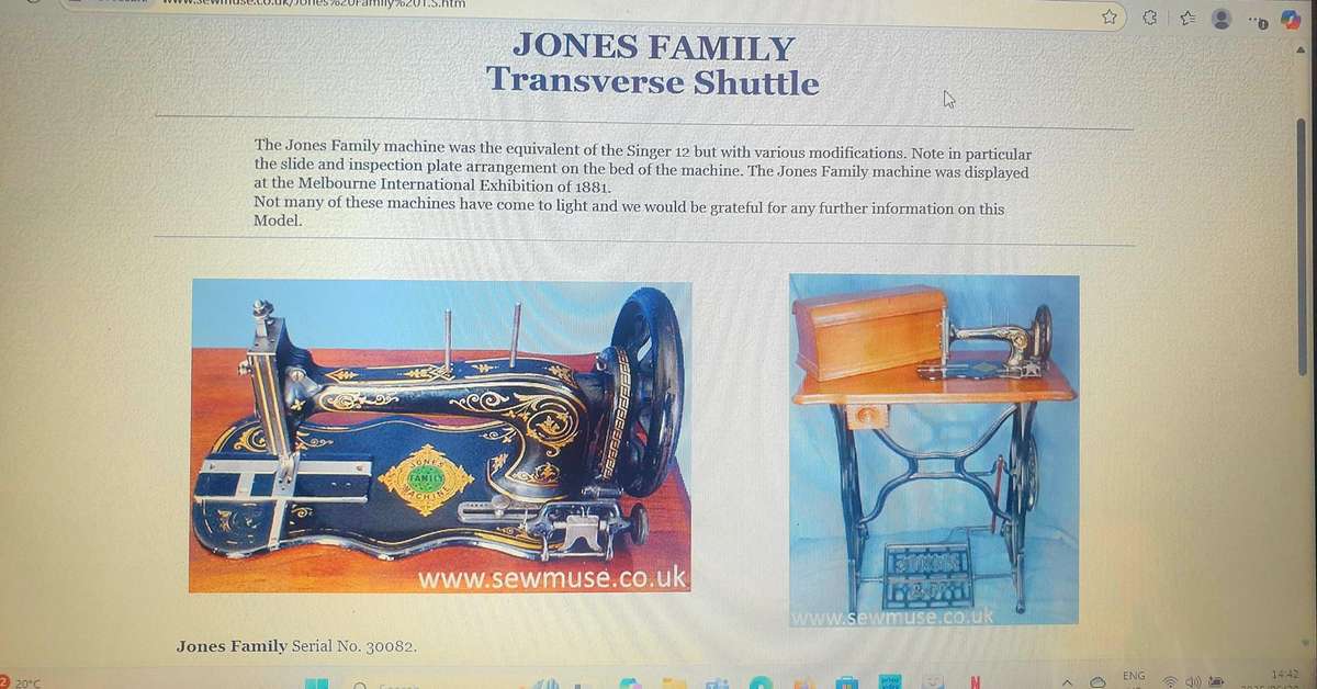 RARE CIRCA 1880'S JONES FAMILY TRANSVERSE SEWING MACHINE
