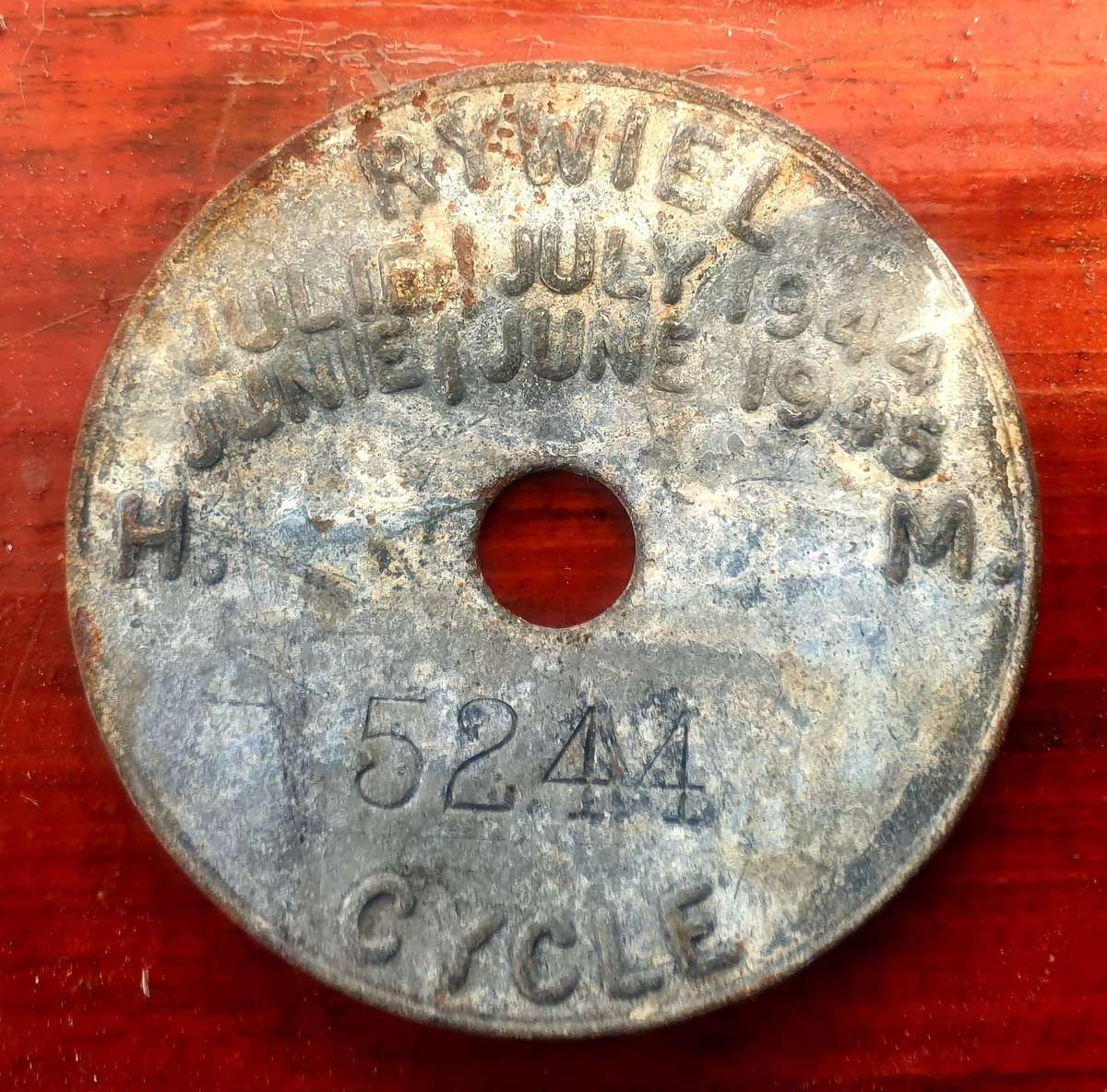 LARGE 1944/45 WW2 BICYCLE LICENSE