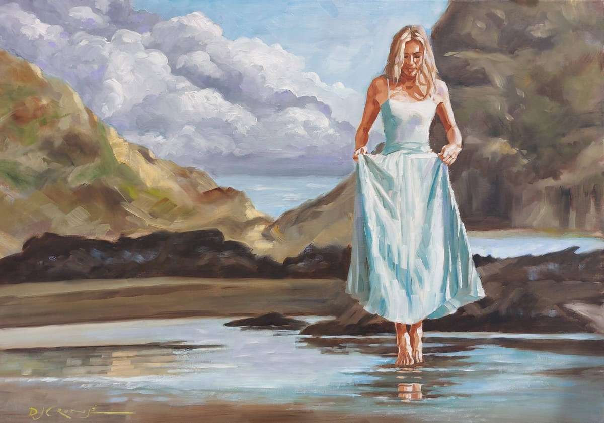 Lady at the Lake, oil painting by Danie Cronje, unframed, size A1