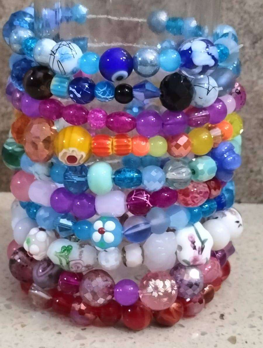 Bulk Set of 10 Glass/Crystal Stretch Bead Bracelets. Set 2.(BB1-3)