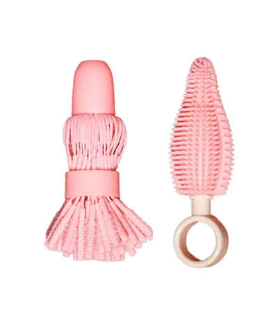 Baby Bottle Brush Portable Brush Set Silicone Bottle Brush Cleaner-Pink