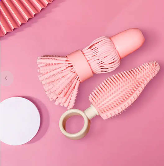 Baby Bottle Brush Portable Brush Set Silicone Bottle Brush Cleaner-Pink