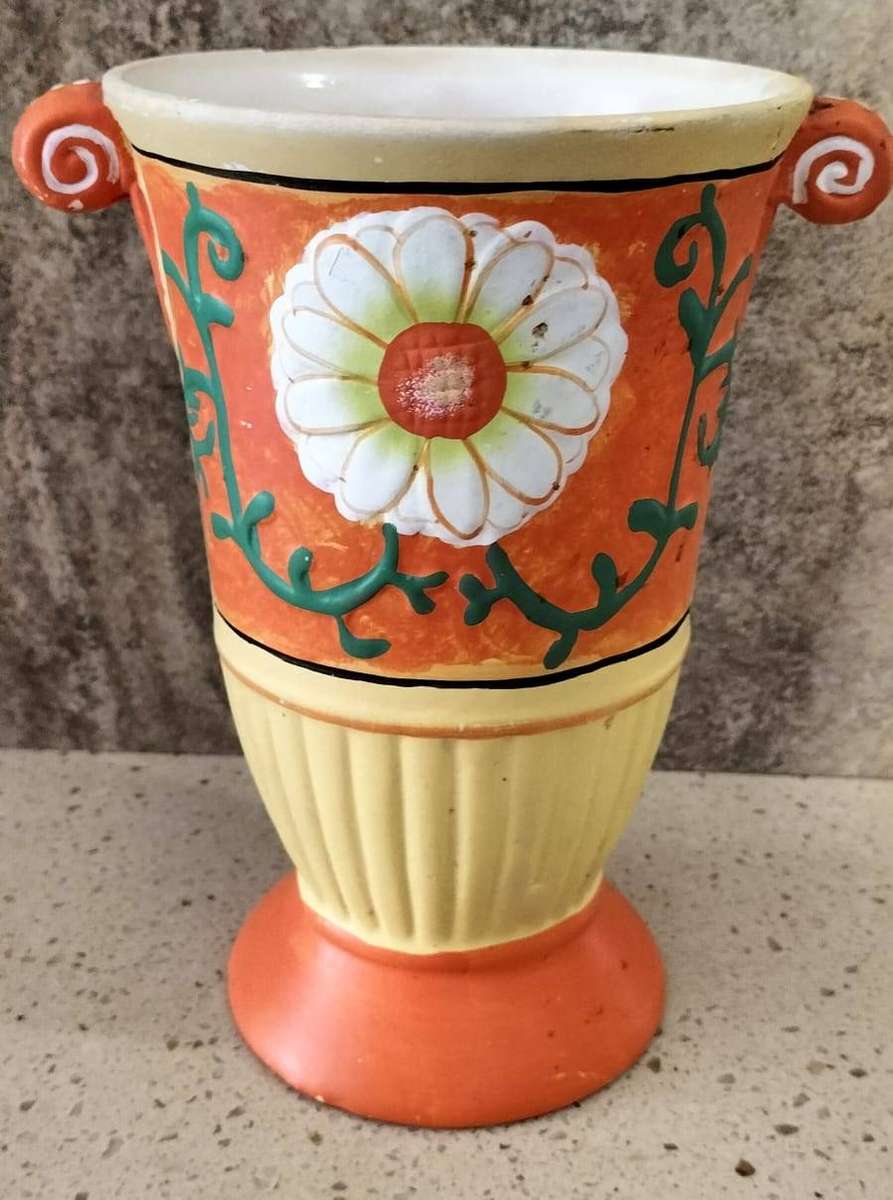 Stunning Aged Look Hand Painted Ceramic Vase