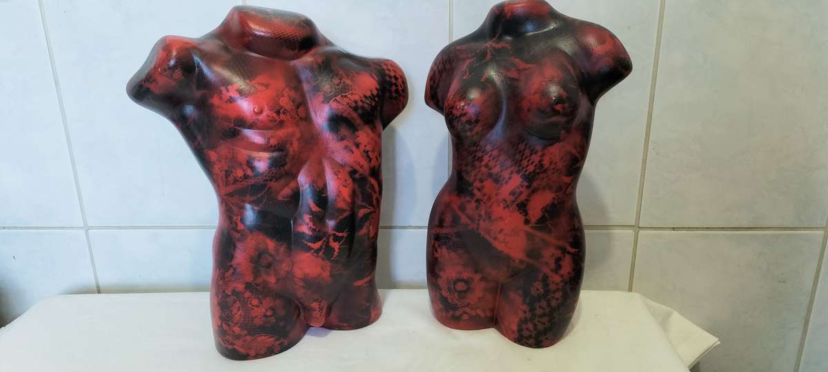 Magnificent Pair of Hilton Edwards Male and Female Signed Ceramic Torsos. Mint Condition