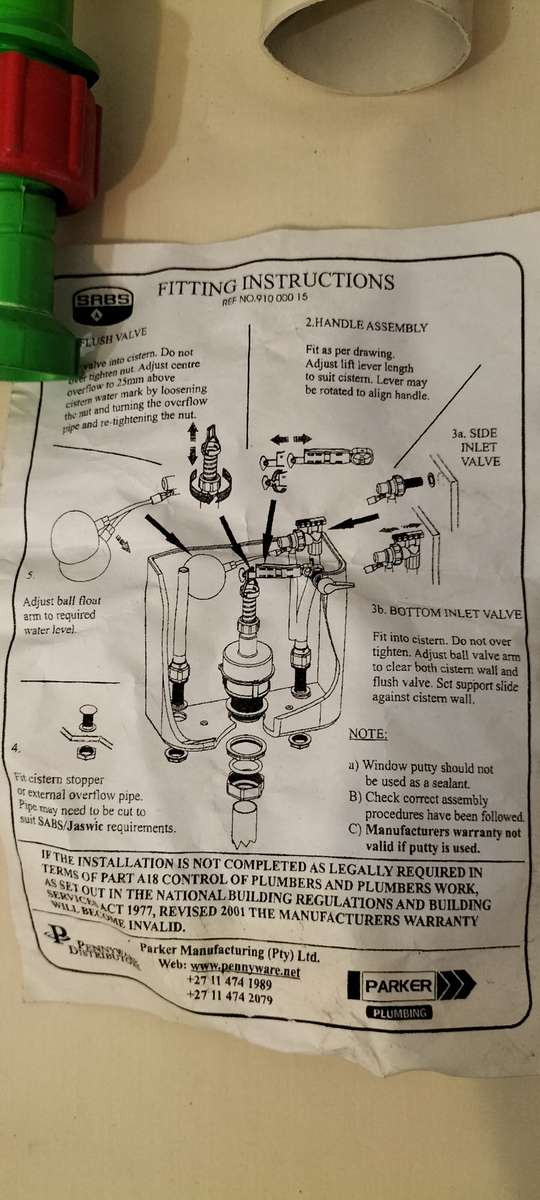 Complete Parker Plumbing Toilet Flush Mechanism With All Attachments