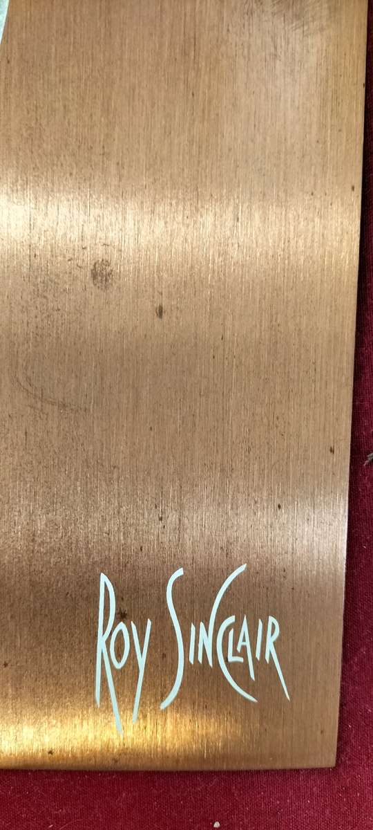 A Magnificent Mid Century Circa 1950 Roy Sinclair Lacquered Cat Art on Copper Plate