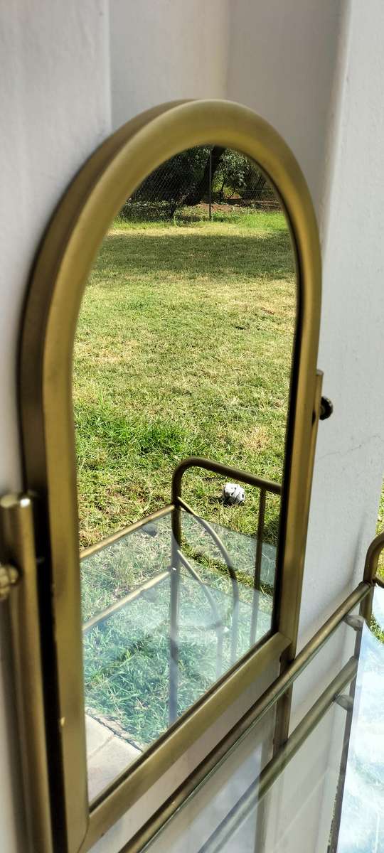 Magnificent Metal And Glass 2 Tier Girl's Dresser With Swivel Mirror And Chair