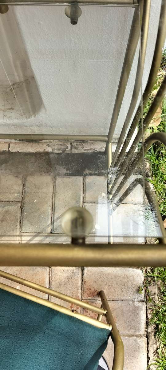 Magnificent Metal And Glass 2 Tier Girl's Dresser With Swivel Mirror And Chair