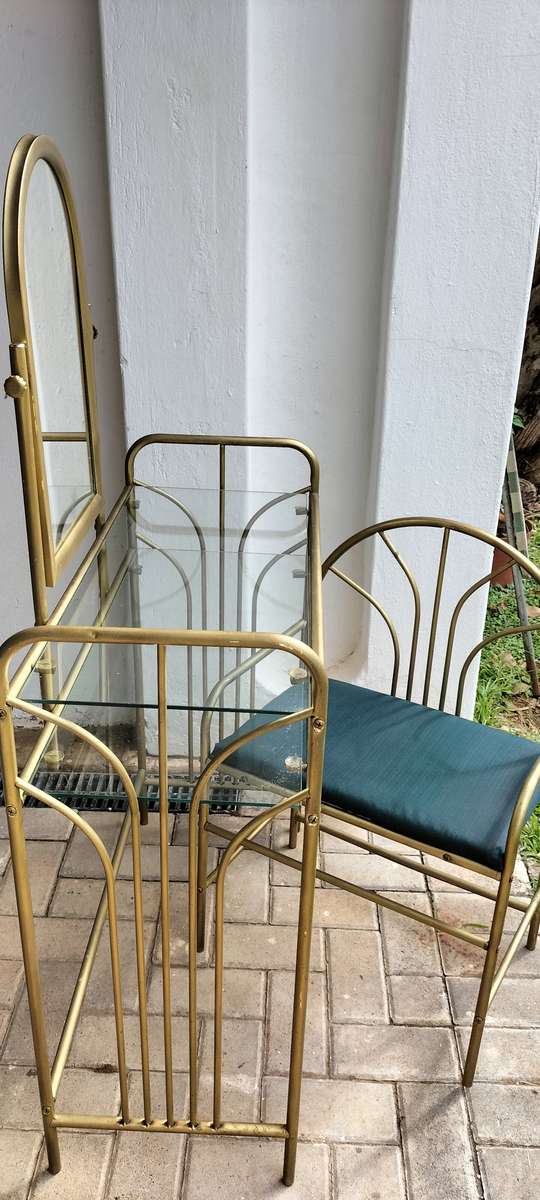 Magnificent Metal And Glass 2 Tier Girl's Dresser With Swivel Mirror And Chair