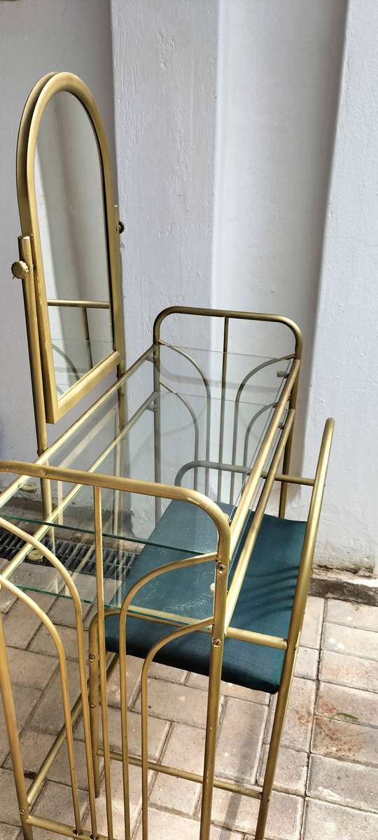 Magnificent Metal And Glass 2 Tier Girl's Dresser With Swivel Mirror And Chair