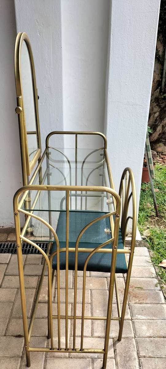 Magnificent Metal And Glass 2 Tier Girl's Dresser With Swivel Mirror And Chair