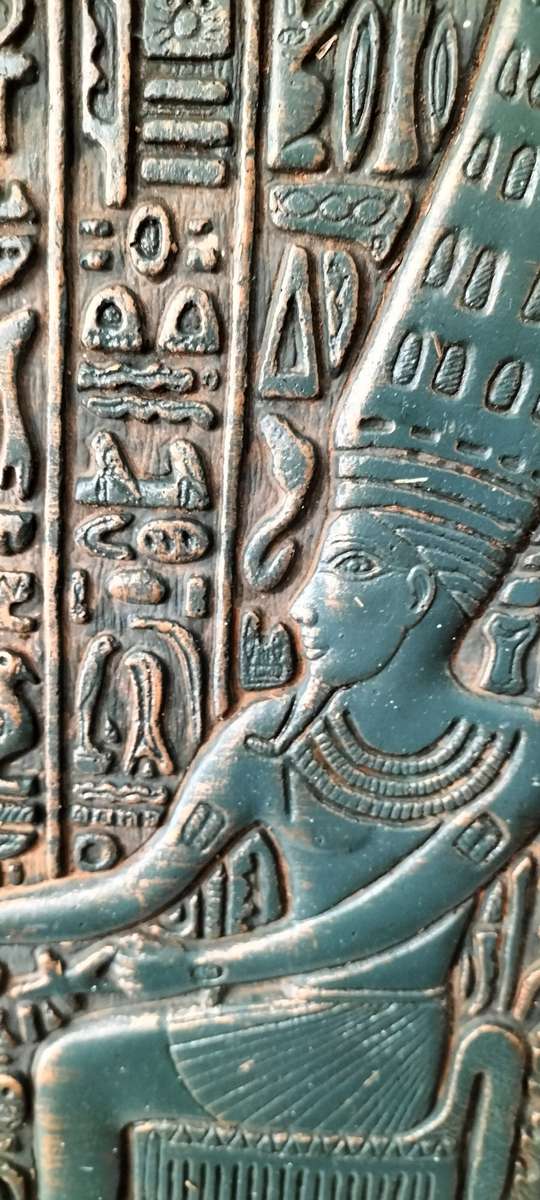 A Magnificent Egyptian Theme Green and Gold Cement Aged Look Wall Hanging (nr1)