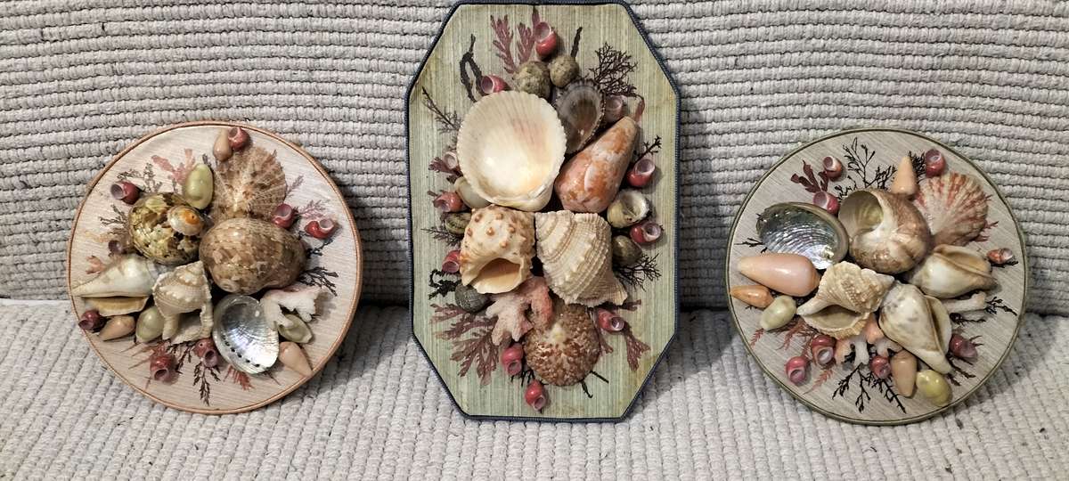 Very Well Made Set of Three Circa 1980 Shell Wall Decorations.