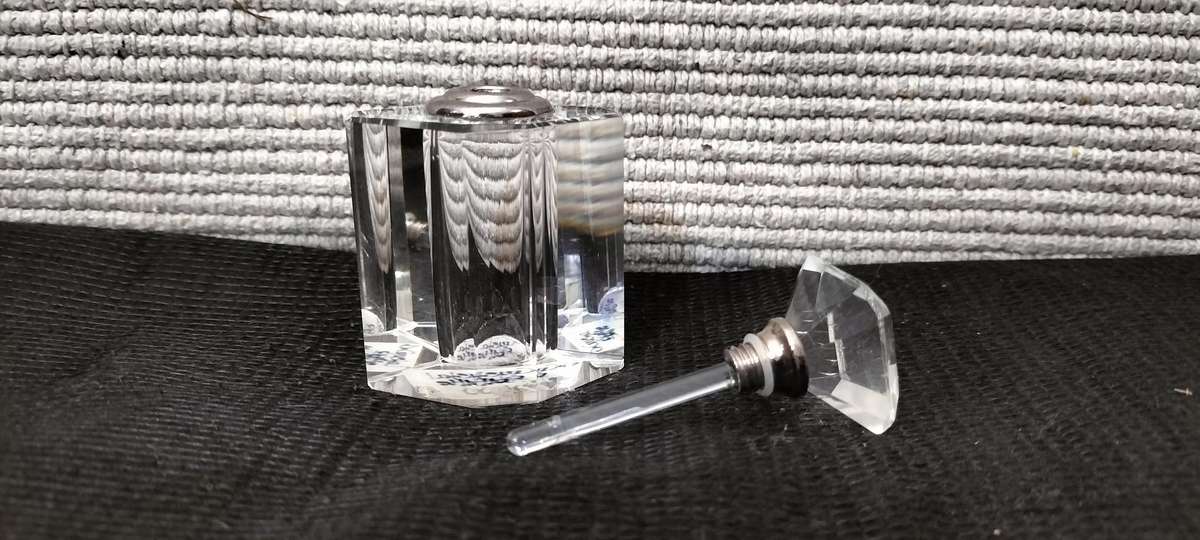 Magnificent Solid Crystal Perfume Bottle with Stopper and Wand Intact