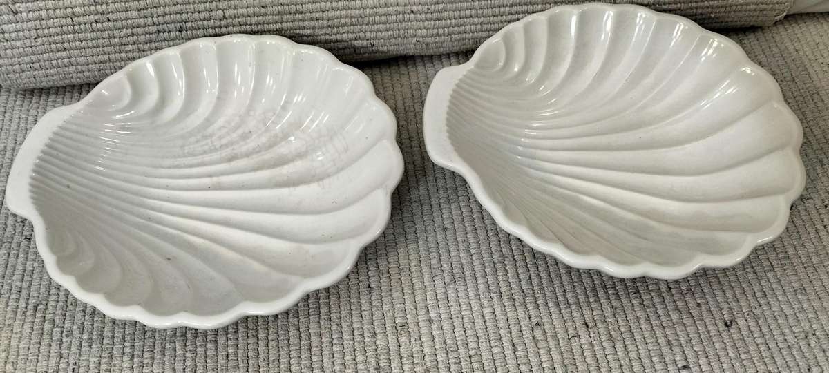 A Magnificent Pair of Glazed Oven Proof Shell Serving Dishes