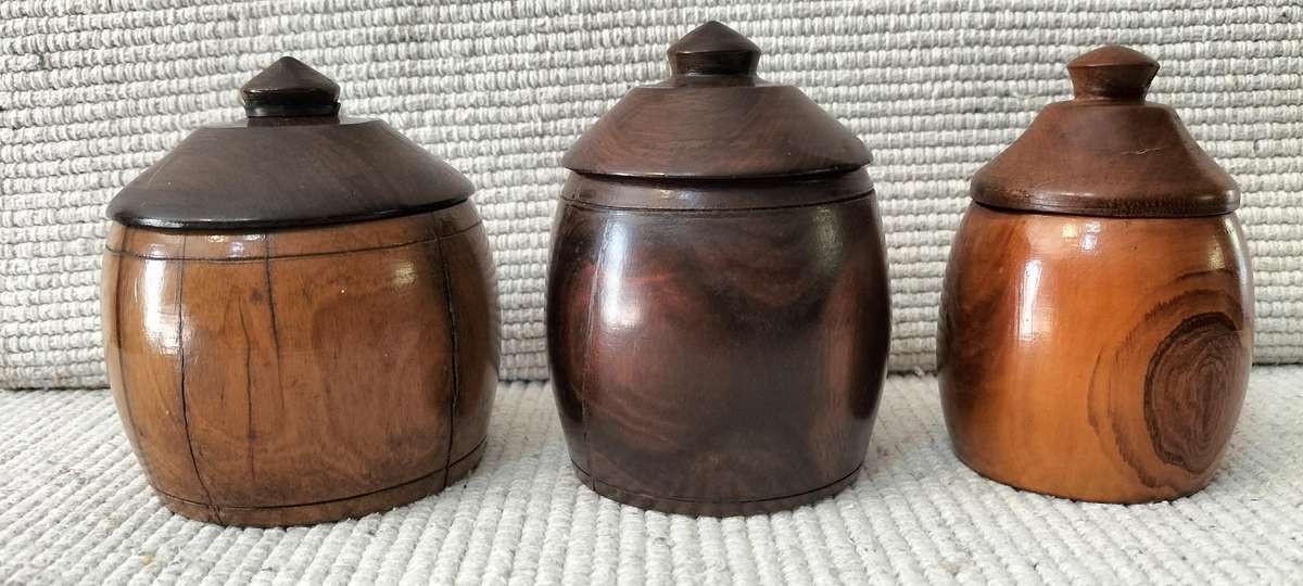 Beautiful Set of 3 Lidded Wooden Trinket Holders