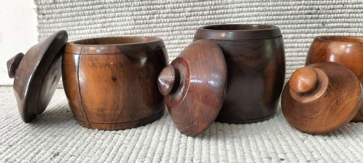 Beautiful Set of 3 Lidded Wooden Trinket Holders