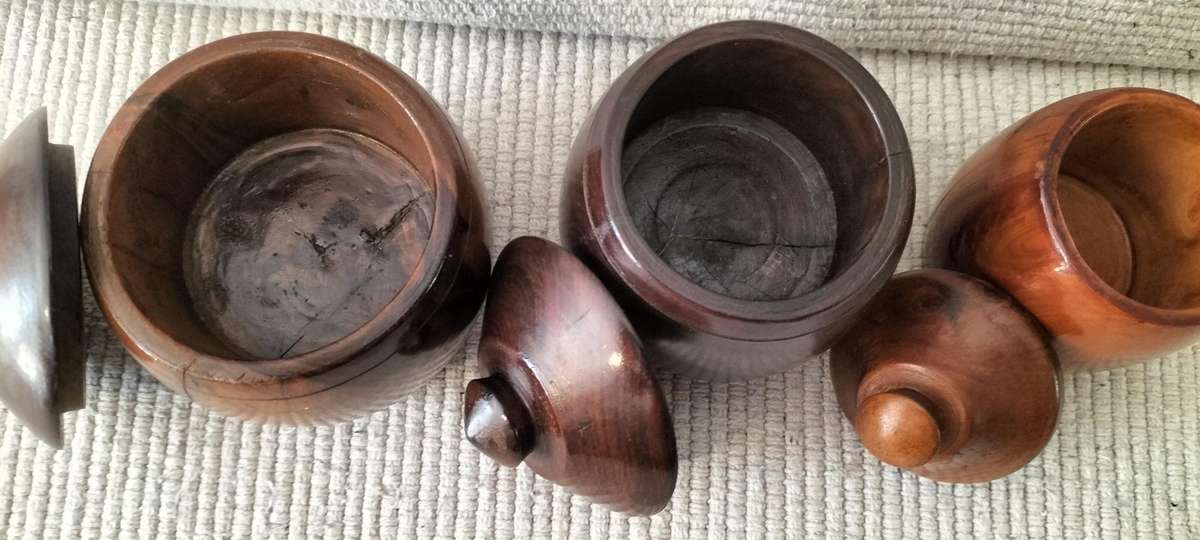 Beautiful Set of 3 Lidded Wooden Trinket Holders