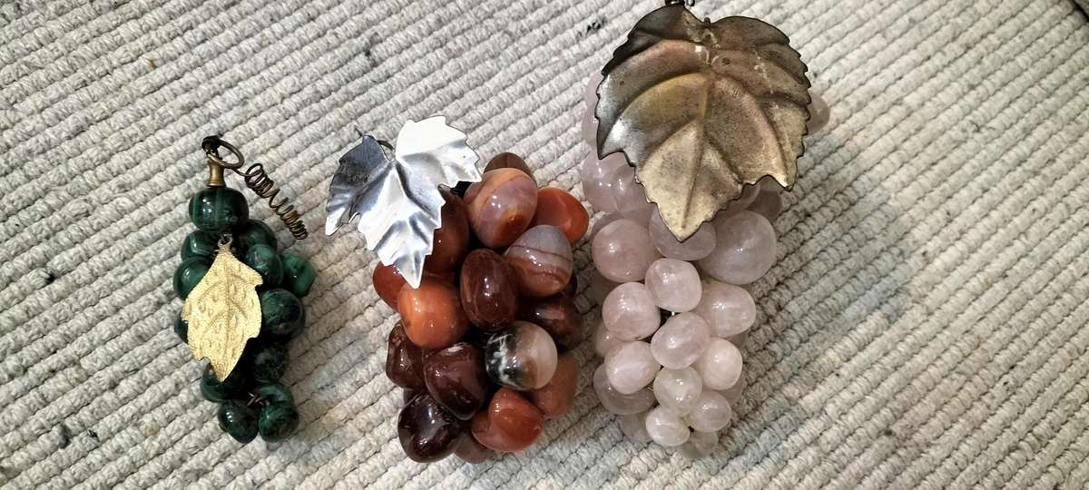 Magnificent Set of 3 Vintage Semi Precious Stone Grapes
