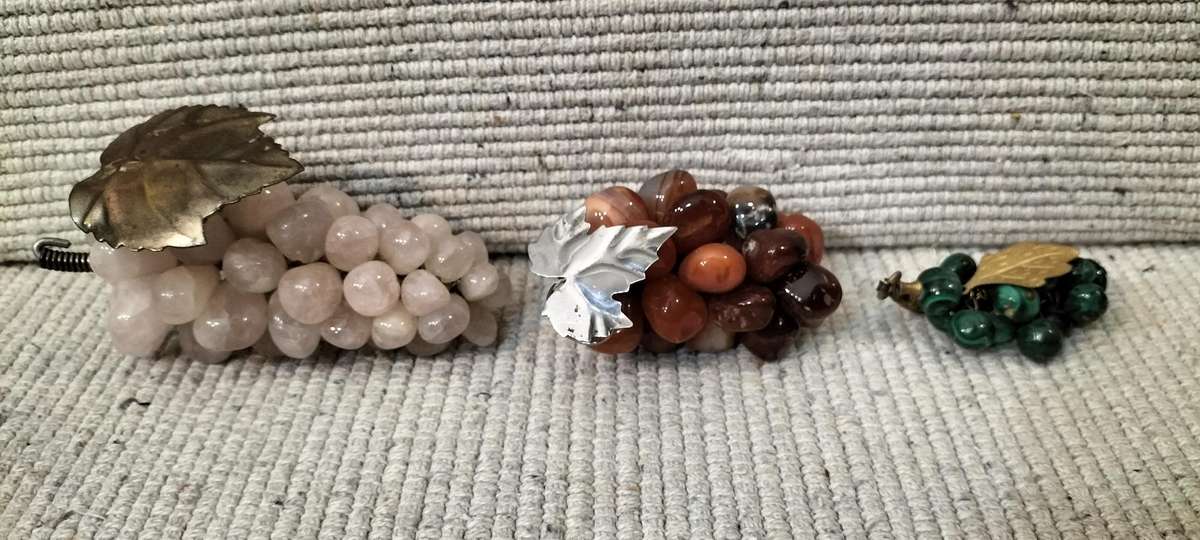 Magnificent Set of 3 Vintage Semi Precious Stone Grapes