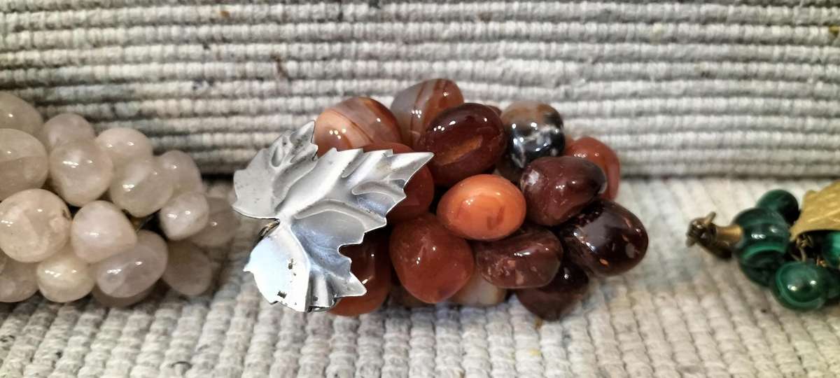 Magnificent Set of 3 Vintage Semi Precious Stone Grapes