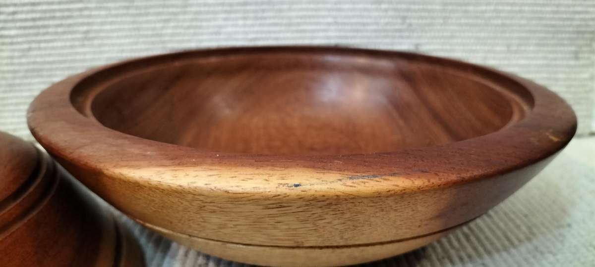 A Magnificent Lidded Wooden Bowl with Unique Knob