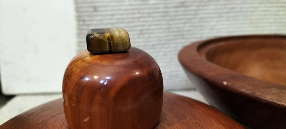 A Magnificent Lidded Wooden Bowl with Unique Knob