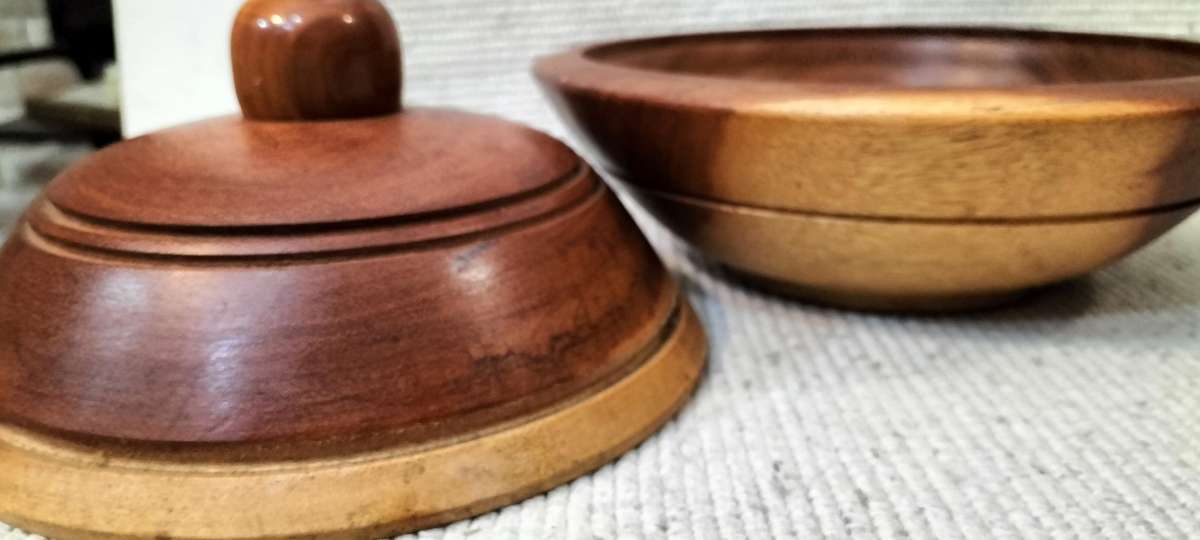 A Magnificent Lidded Wooden Bowl with Unique Knob