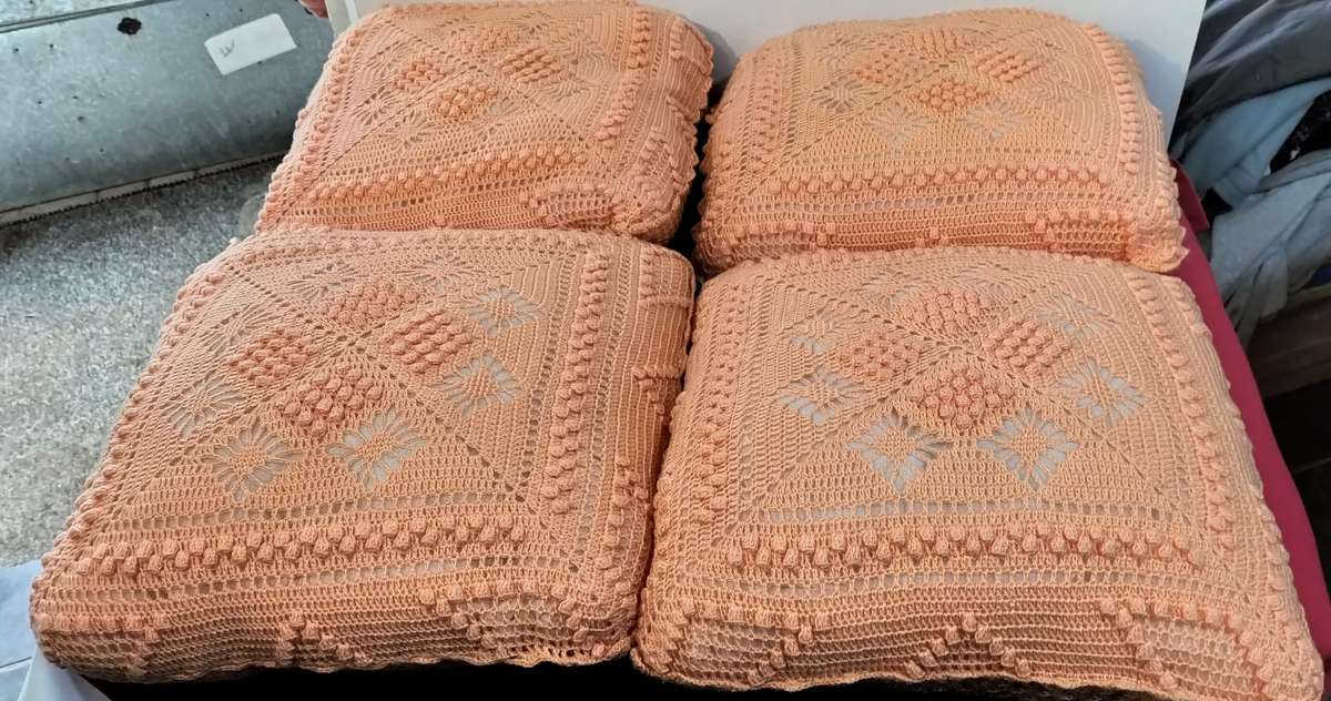 Set of 4 Absolutely Magnificent Vintage Crochet Cushion Covers with Inners