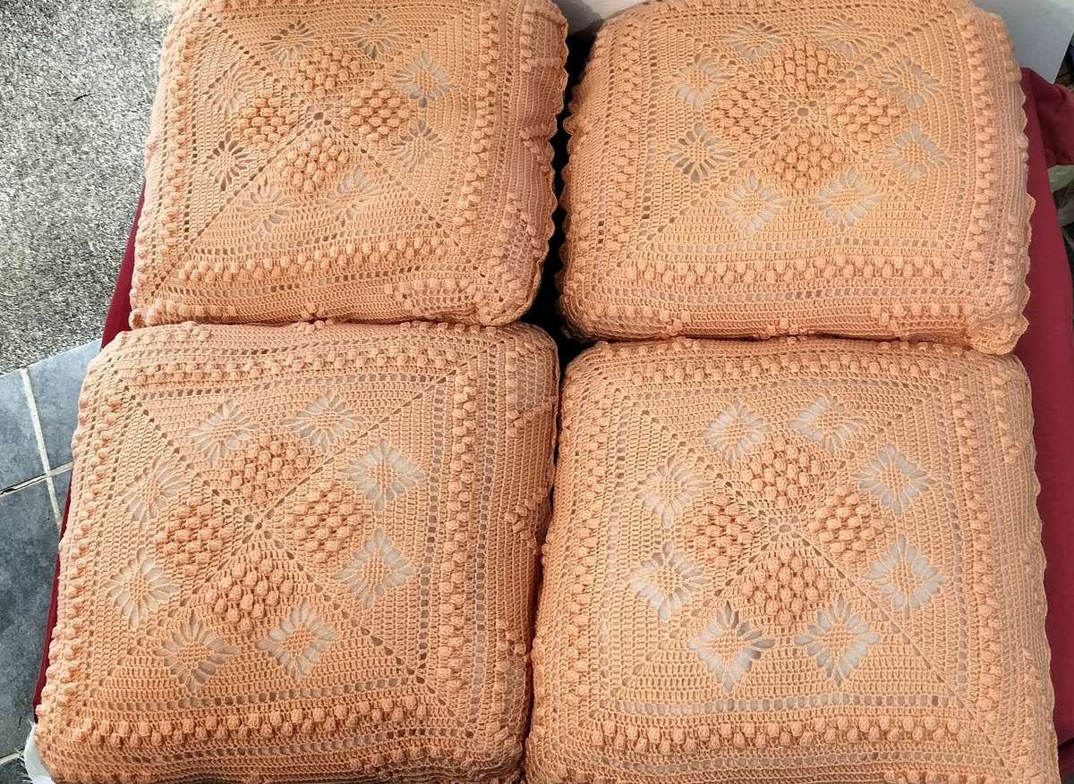 Set of 4 Absolutely Magnificent Vintage Crochet Cushion Covers with Inners