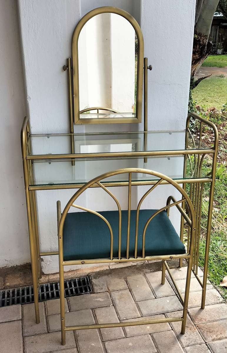 Magnificent Metal And Glass 2 Tier Girl's Dresser With Swivel Mirror And Chair