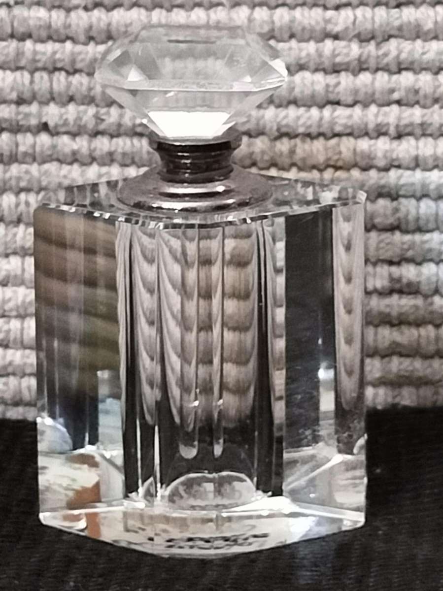 Magnificent Solid Crystal Perfume Bottle with Stopper and Wand Intact